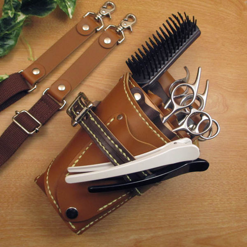 本革 手縫い シザーケース(キャメル＆焦げ茶) 5丁差し SCA-139/DCA