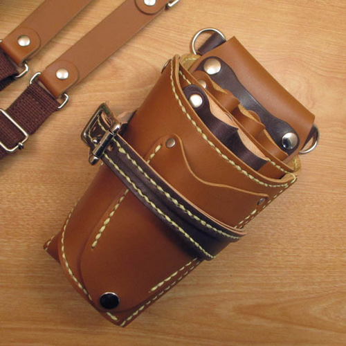 キャメル＆茶色 革ベルト付 6丁差し 本革シザーケース SCL-100/CCA