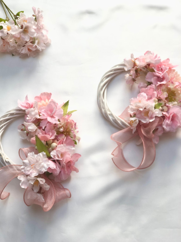 【再販】淡ピンク　可憐な桜リース　山桜 3枚目の画像