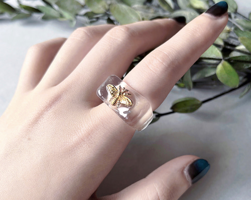 クリアリング 指輪 レジン 淡色 シェル No.09 ラテ ハンドメイド