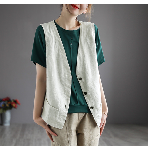 麻 ベストレディース リネン ベスト ジレ 綿麻ベスト ノースリーブ