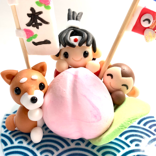 ☆桃太郎ちゃん達と鯉のぼり(受注生産) 樹脂粘土 置物 5月の節句