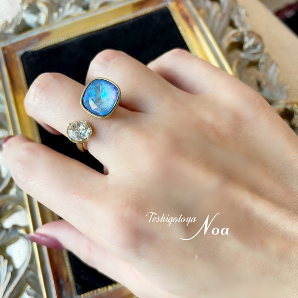 《double Square Swarovski crystal ring》 ダブル スクエアー スワロフスキー リング 1枚目の画像