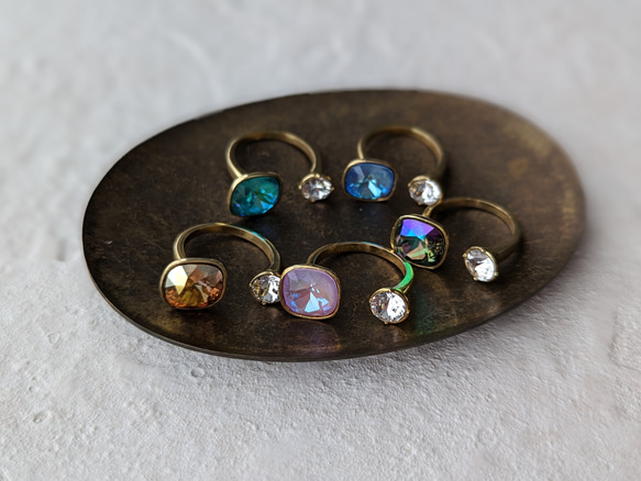 《double Square Swarovski crystal ring》 ダブル スクエアー スワロフスキー リング 4枚目の画像