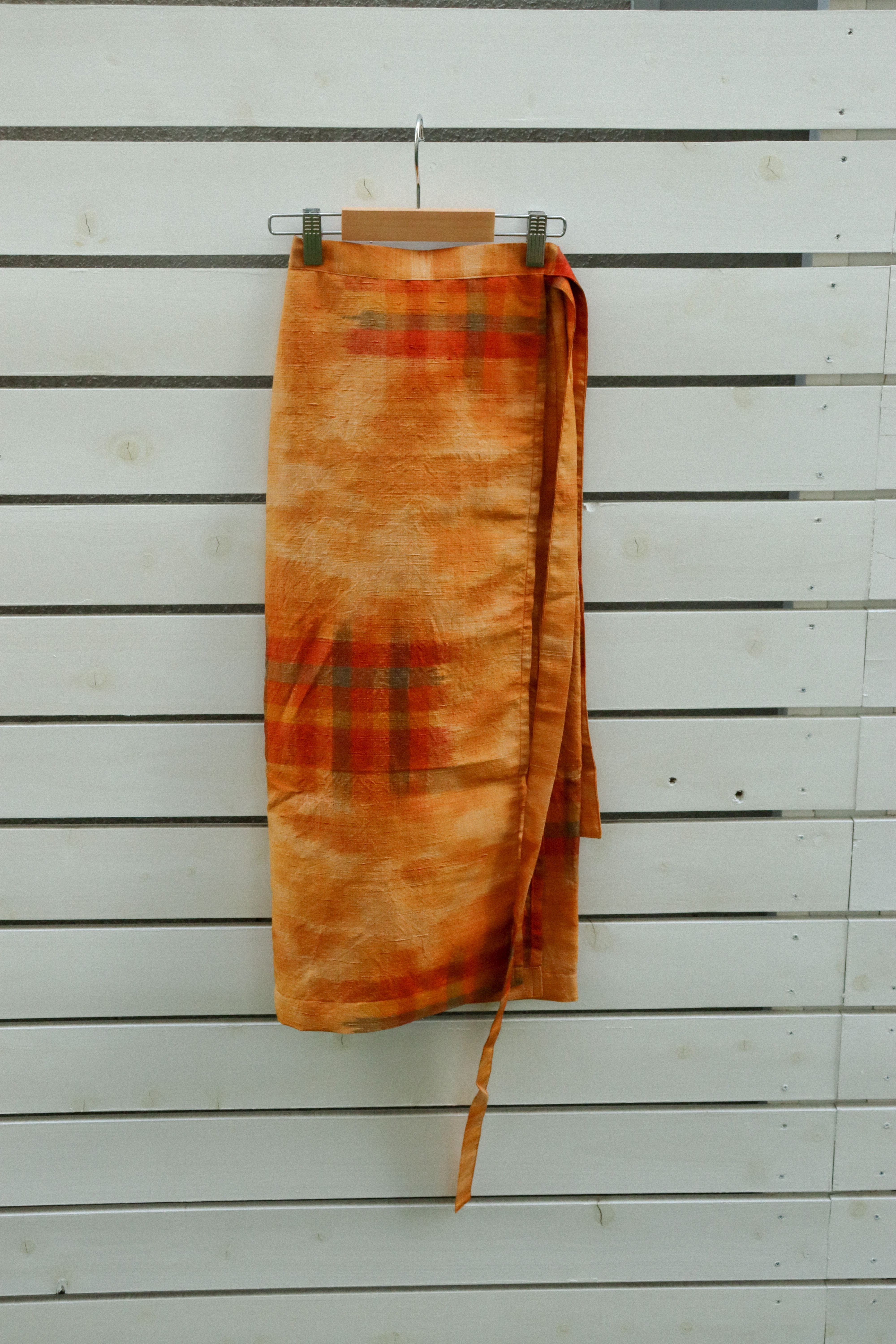 【着物巻きスカート】イエローチェック柄