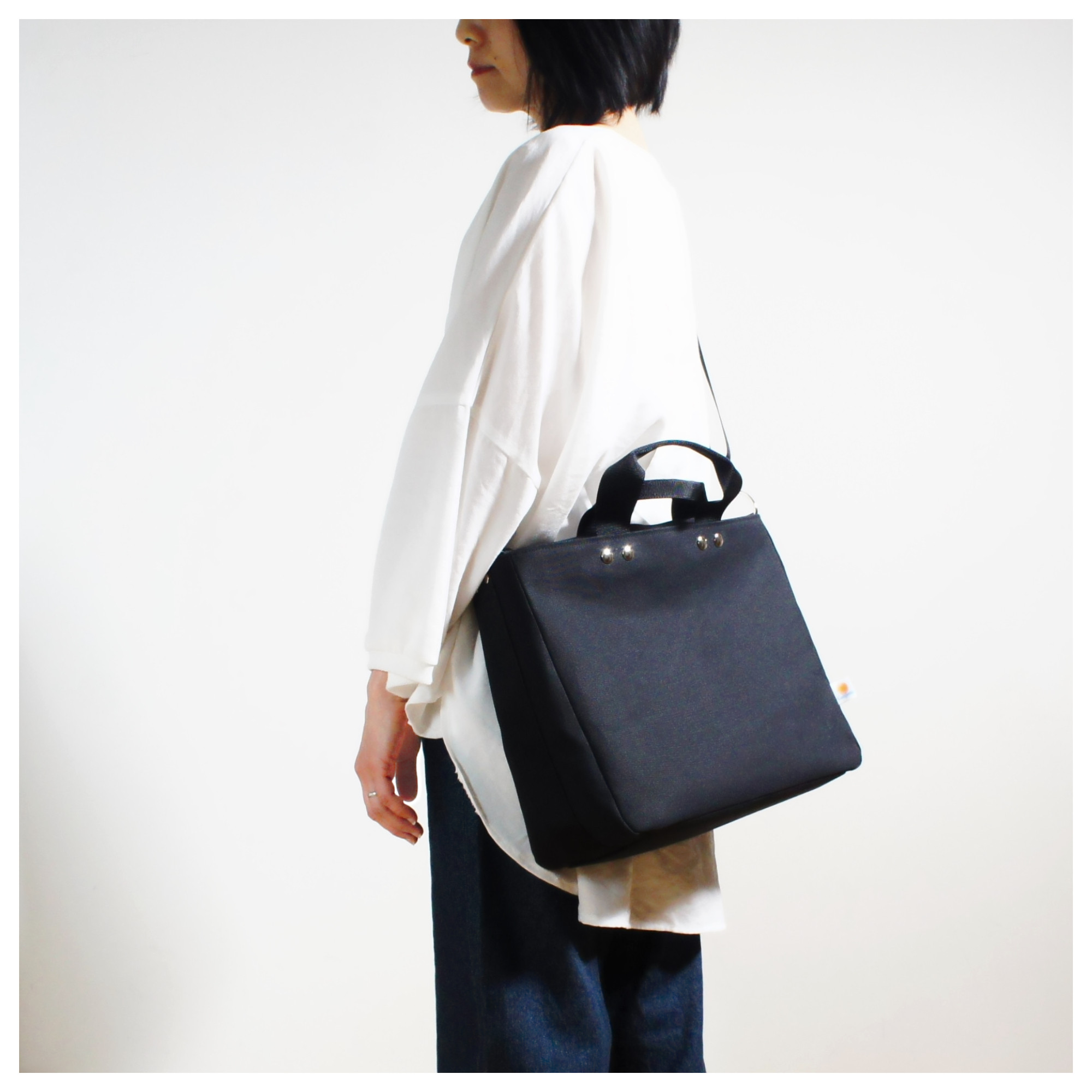 A4ファイルが入る帆布の2wayトート A4サイズ（ブラック）《受注制作》［　トートバッグ　］