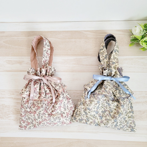 ハンドメイド ♡ フリルバッグ スカラップ巾着 フリル巾着