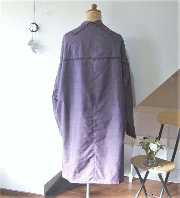 大島紬　深紫いろのライトコート　着物リメイク 7枚目の画像