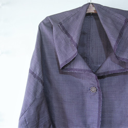 大島紬　深紫いろのライトコート　着物リメイク 1枚目の画像