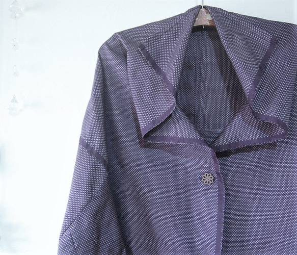 大島紬　深紫いろのライトコート　着物リメイク 1枚目の画像