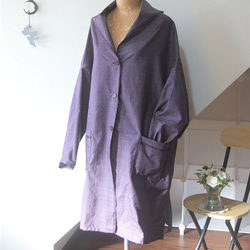 大島紬　深紫いろのライトコート　着物リメイク 10枚目の画像