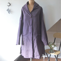 大島紬　深紫いろのライトコート　着物リメイク 5枚目の画像