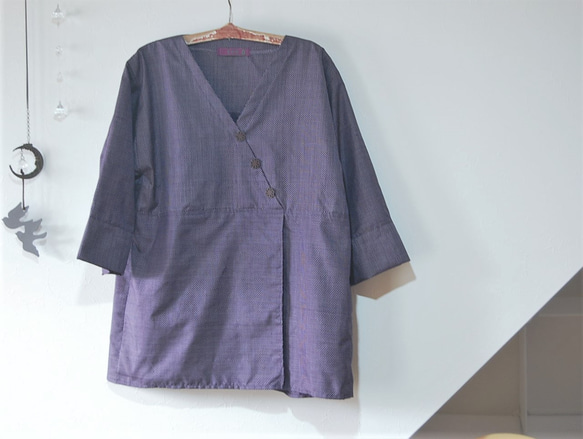 大島紬　深紫いろのチュニック　着物リメイク 2枚目の画像
