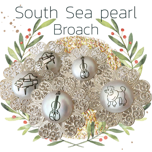 南洋真珠20ｍｍ ピンブローチ（ピアノ）2303P0295-01 2枚目の画像