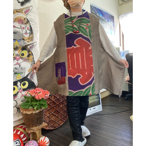 新品 正規品!!  ○大漁旗チュニック○柿渋染め○ トップス｜五分丈・七分丈 トップス