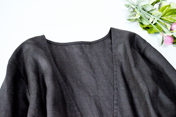 リネン100%クルミ釦付き大人可愛い長袖羽織るワンピース♪ 3枚目の画像