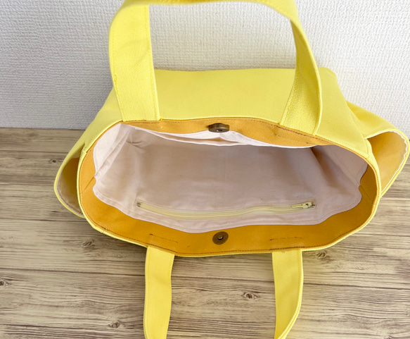 【SSサイズ】レモン　8号倉敷帆布使用　手提げバッグ   黄色　小さめバッグ　akaneko 6枚目の画像