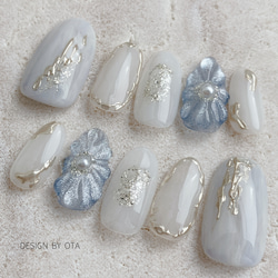 ネイルチップ ぷくぷくお花ネイル ミラーネイル ニュアンスネイル