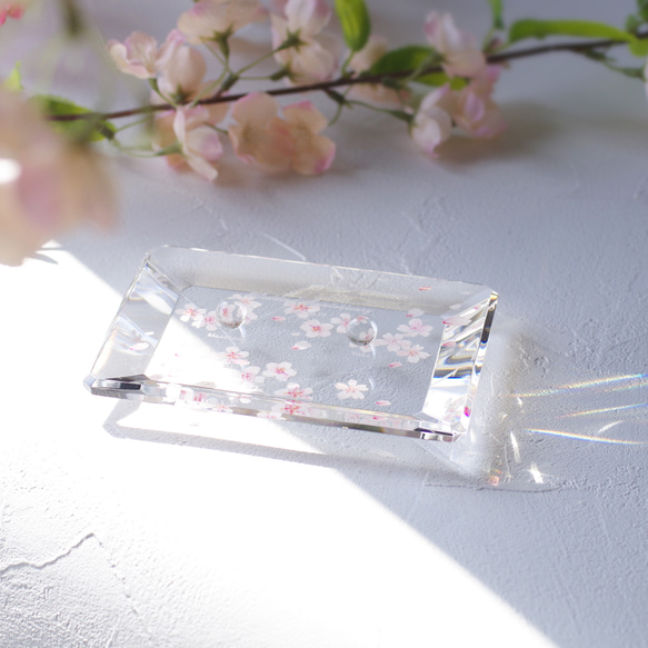 【名入れ】クリスタルガラスのリングピロー／桜　Sakura／LC-rp04 6枚目の画像