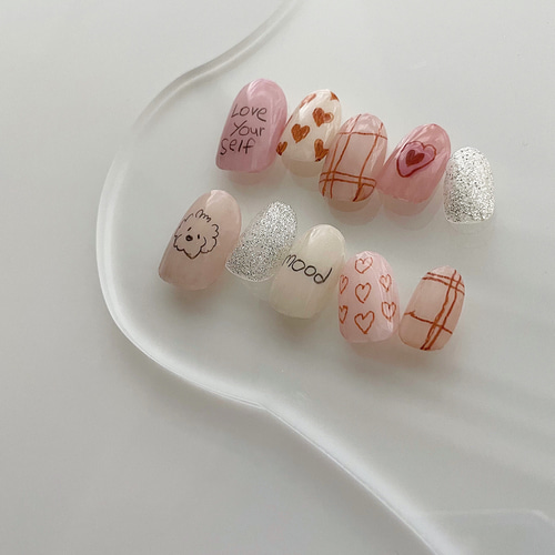 サイズオーダー品】ネイルチップ 【文字変更OK】落書き 色鉛筆 水彩画  