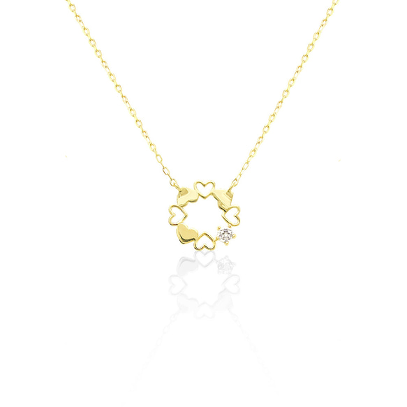 四月生日石鑽石 K10 黃金心形和花環圖案項鍊美 第2張的照片
