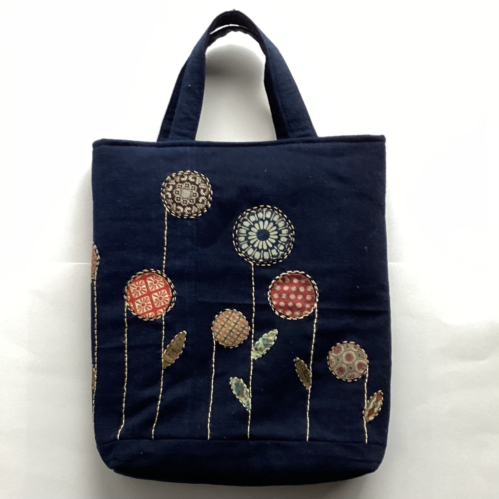 藍色刺し子のトートバッグ ☆新作 藍色ドット刺し子トードバッグ ボタンが