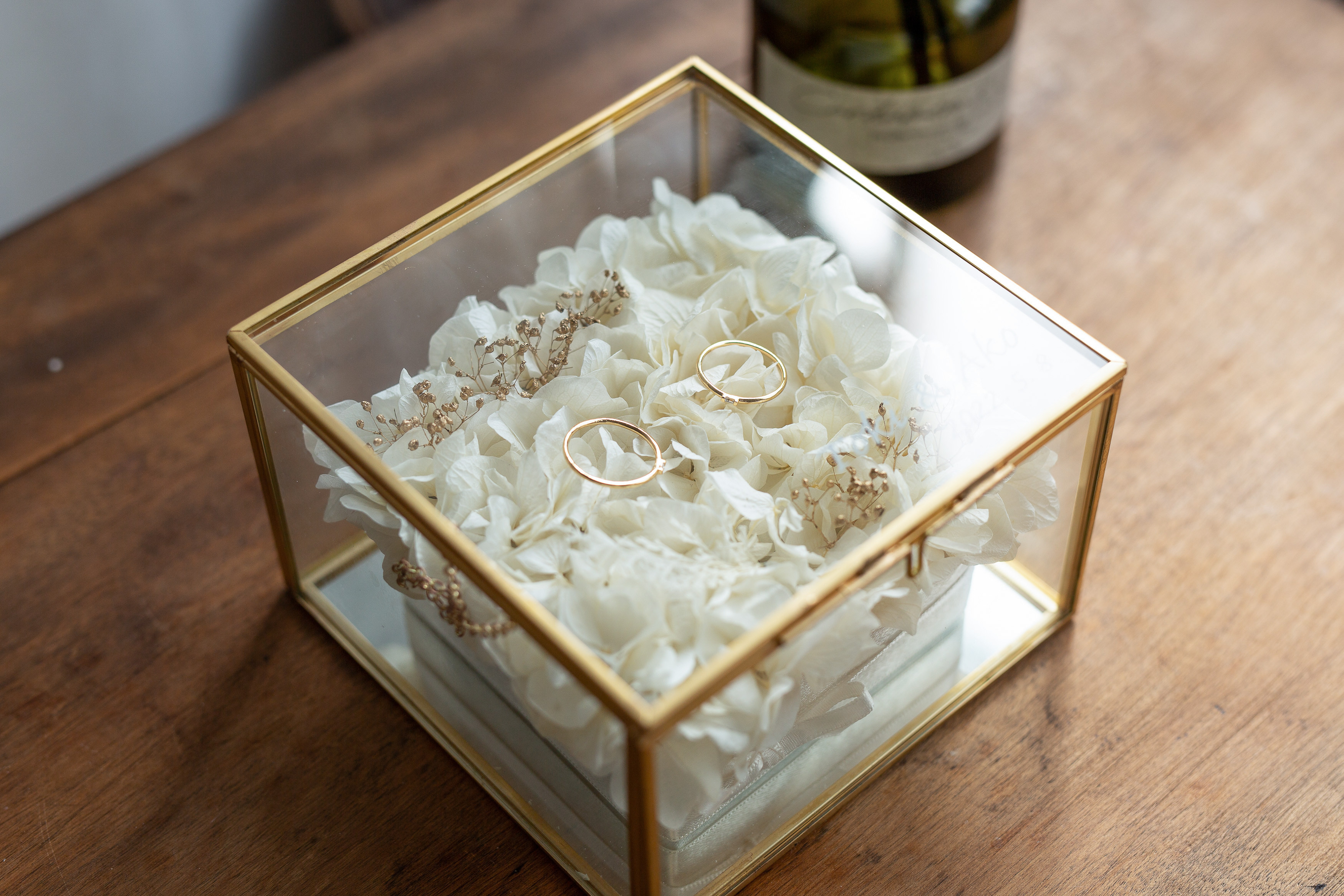 あじさいリングピロー／ガラスケース・名入れ＊アンティークホワイト 7,068円