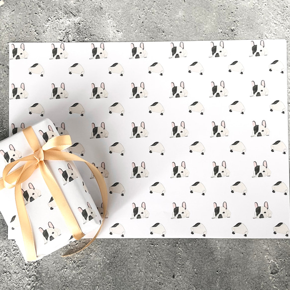 french bulldog design paper　A4 ラッピングペーパー(包装紙 フレンチブルドッグ プチギフト 2枚目の画像