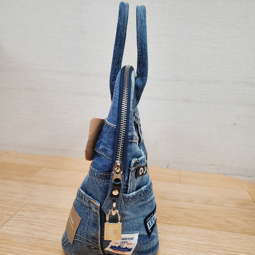 ハンドメイド ボストンバッグ ショルダーバッグ【デニム
