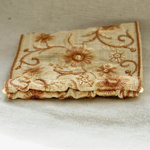 インド刺繍リボン バネ口ポーチ バネポーチ おしゃれ お花畑