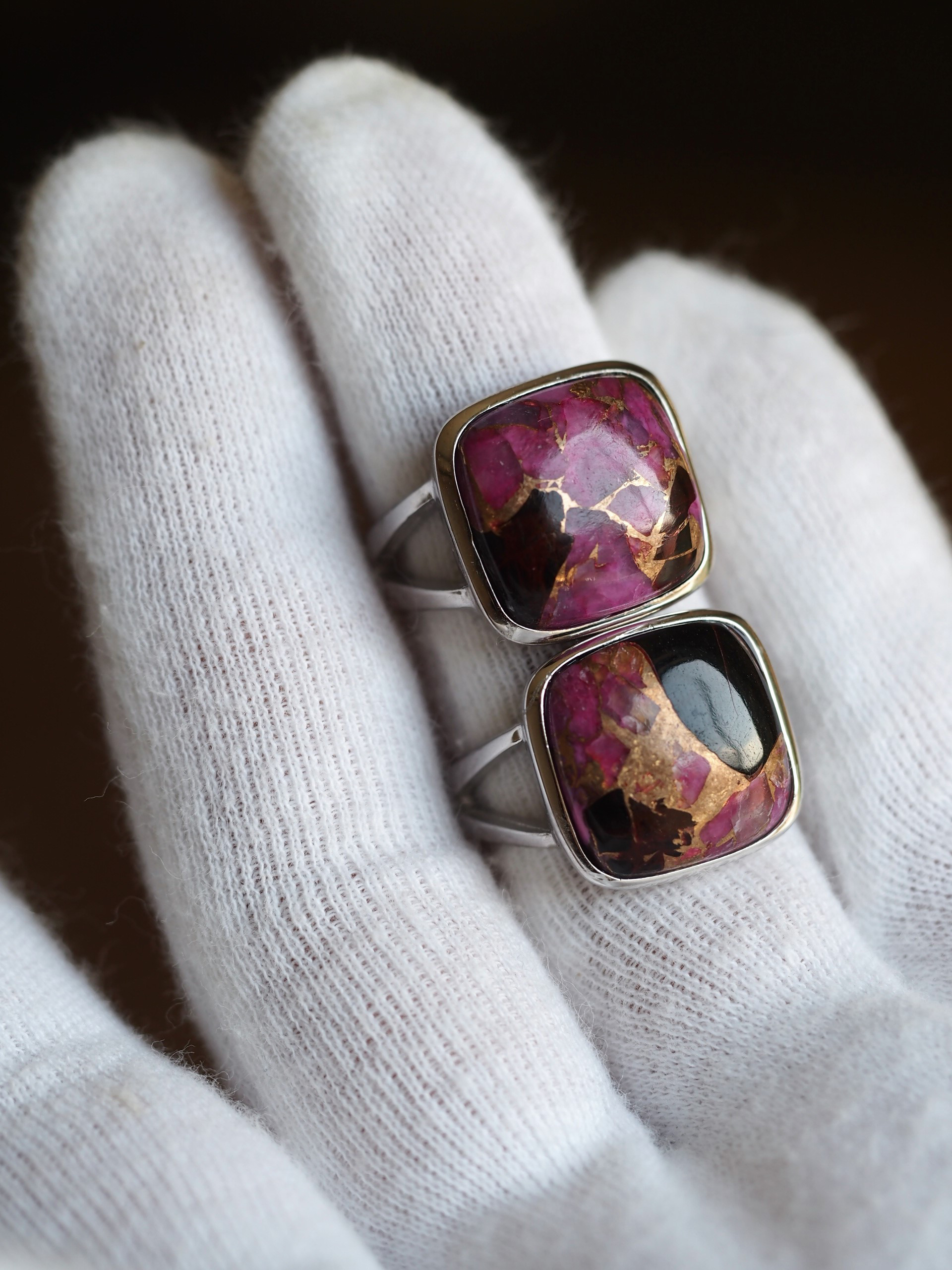 Mohave Pink＆black　Copper Turquoise １４ 　S925WGスクエアリング