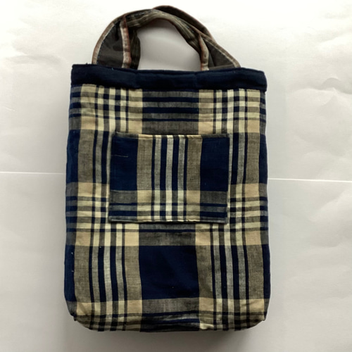 古布のしま 格子に刺し子のトートバッグ (1) トートバッグ