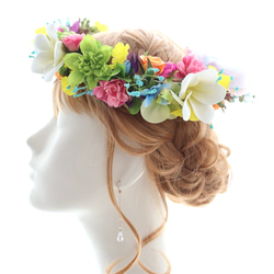 花冠　花かんむり　カラフル　プルメリア　ラン　ローズ　ヘッドドレス　髪飾り　結婚式　ブライダル　ウェディング 6枚目の画像