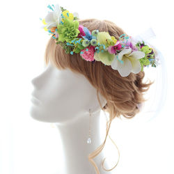 花冠　花かんむり　カラフル　プルメリア　ラン　ローズ　ヘッドドレス　髪飾り　結婚式　ブライダル　ウェディング 3枚目の画像