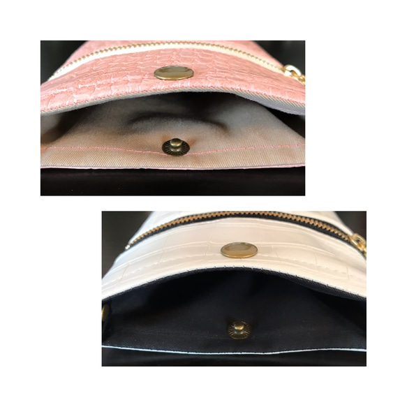 スマホショルダー スマホポシェット スマホポーチ ポケット付 型押しクロコ柄  レザー 4枚目の画像