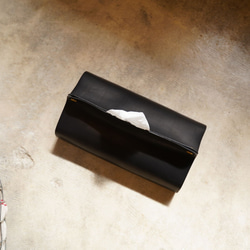 Leather Tissue Case Cover【Black】本革レザーのティッシュケースカバー 1枚目の画像