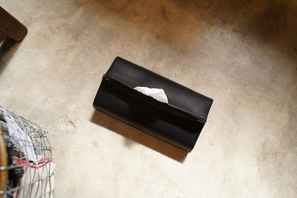 Leather Tissue Case Cover【Black】本革レザーのティッシュケースカバー 1枚目の画像