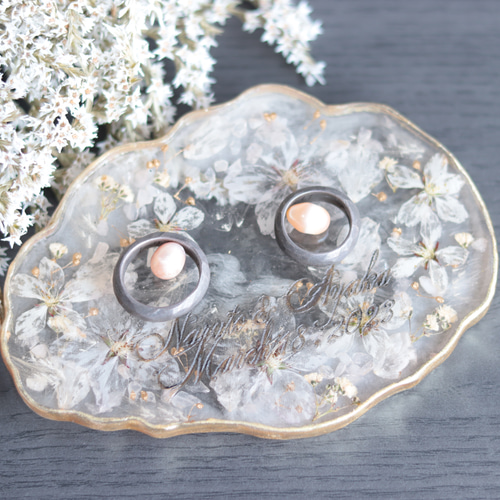 受注製作・名前日付刻印】「小花を閉じ込めて」桜とローズクォーツの