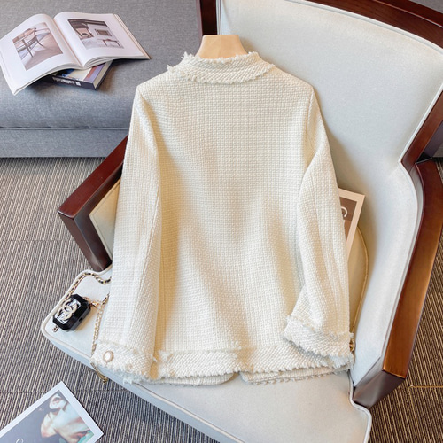 ツイードジャケット ノーカラージャケット ツイード トリム ジャケット