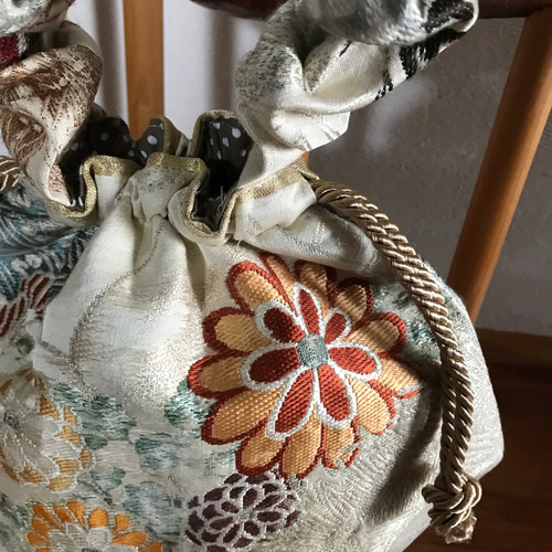アンティーク帯リメイク 巾着兼用 シュシュbag バケツバッグ Madam