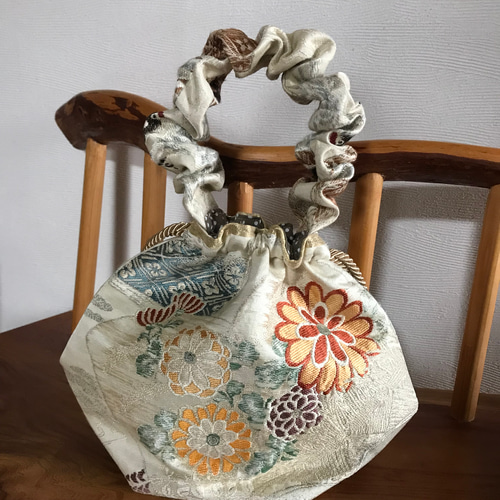 アンティーク帯リメイク 巾着兼用 シュシュbag バケツバッグ Madam