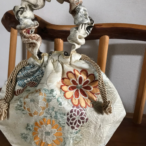 アンティーク帯リメイク 巾着兼用 シュシュbag バケツバッグ Madam