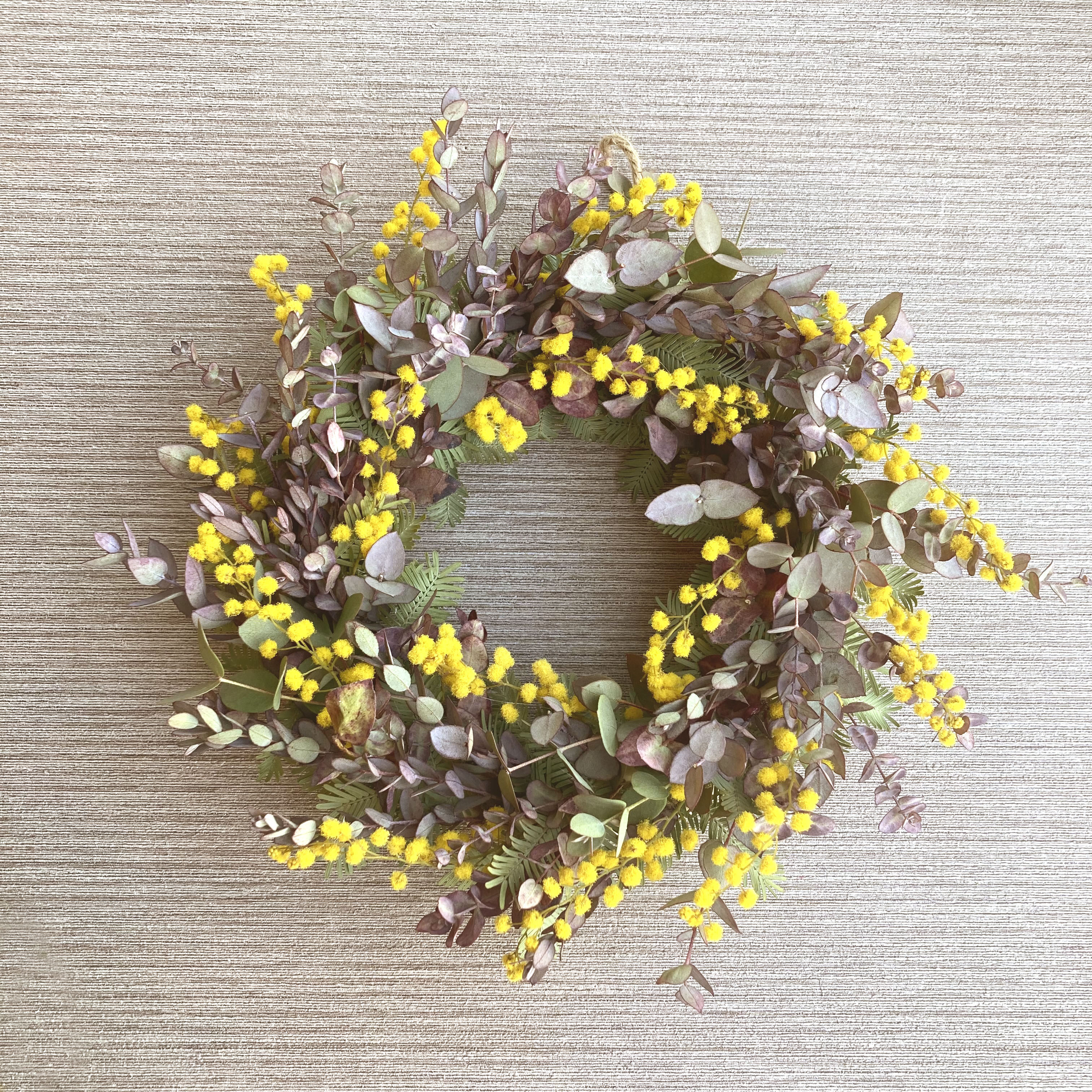 ミモザとグリーンのハーフリース グリーンリース ナチュラル