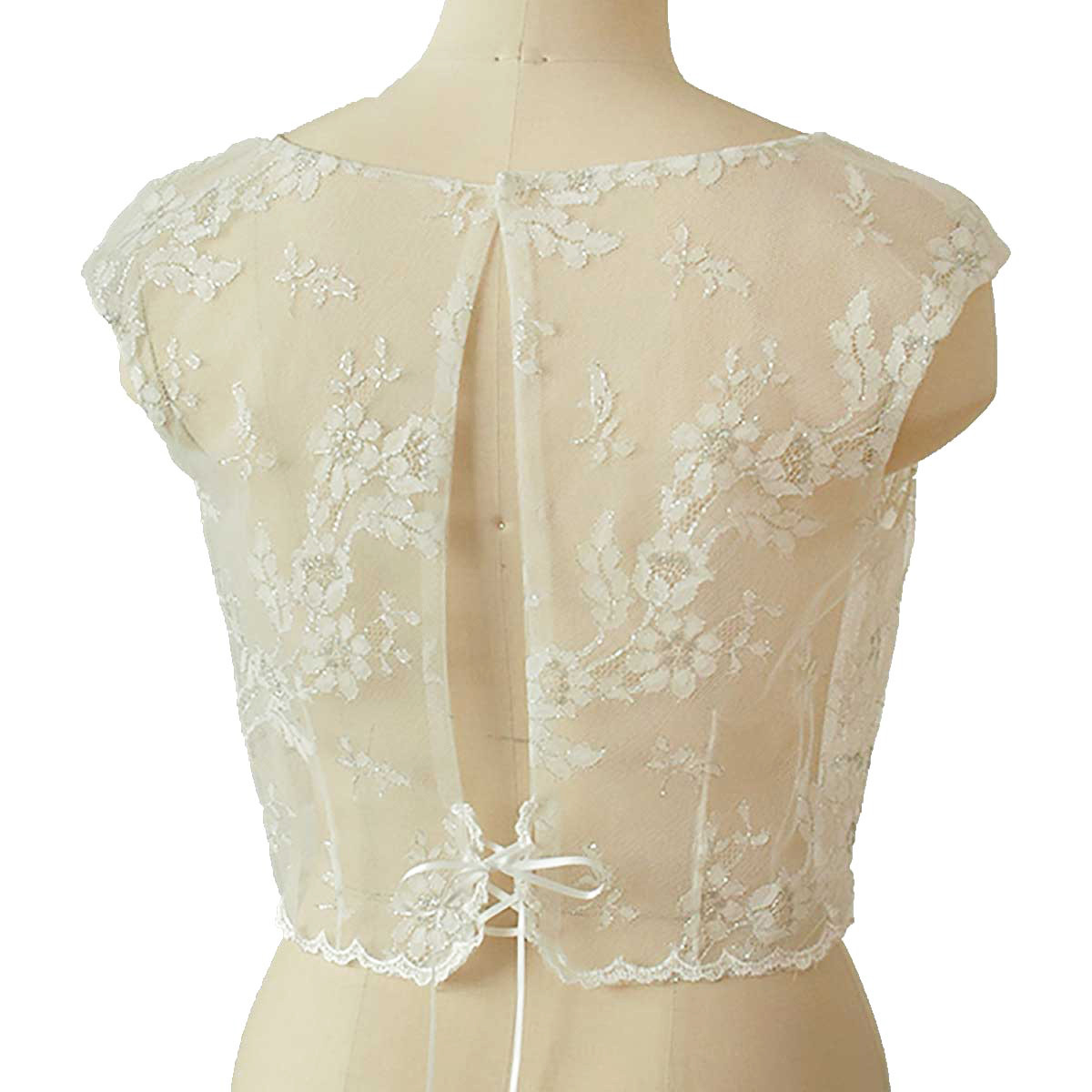 レースボレロ ノースリーブ 後ろ編み上げリボン （リバーレース シルバーレース）日本製★3サイズ展開【J22】