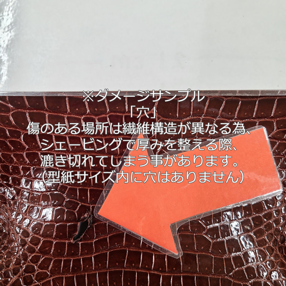 ワニ革　クロコ　グレージング(艶)　レッドブラウン「バッグ製作向け・幅30/34cm」サイズ　No.CM0077 13枚目の画像