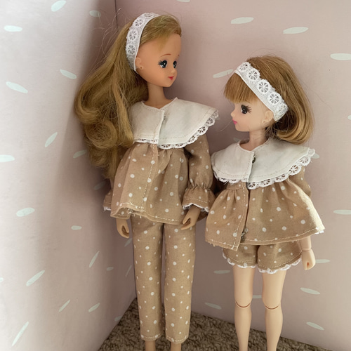 L23014 リカちゃん ブライス ハンドメイド 服 レース襟 ドット