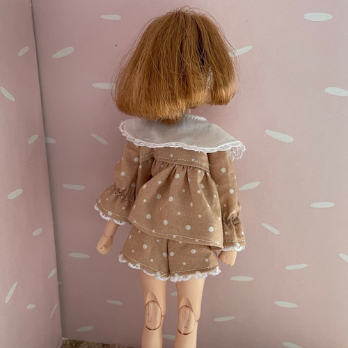 L23014 リカちゃん ブライス ハンドメイド 服 レース襟 ドット