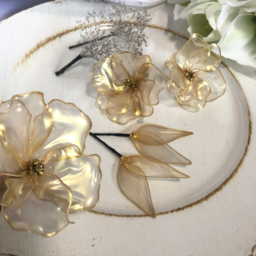 ピカピカゴールド髪飾りセット アメリカンフラワー ヘッドドレス