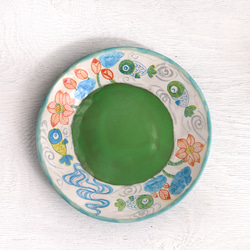 睡蓮藍金魚彩盤（綠釉） 第1張的照片