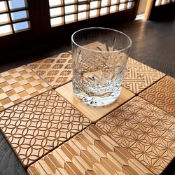 竹製コースター 席札 贈答品に最適な和柄 （名入れサービス有